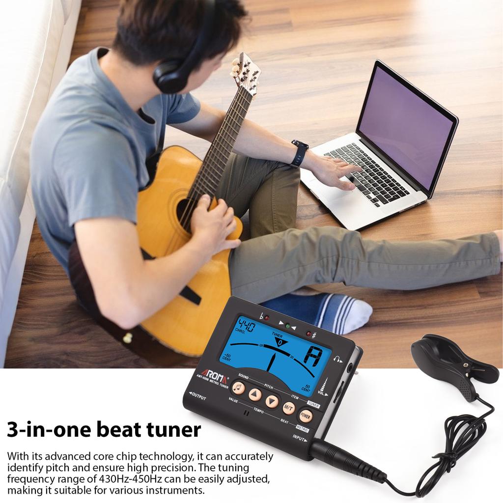Aroma Guitar Tuner for Chromatic Guitar Bass Violin Ukulele Backlight LCD Display Screen Portable