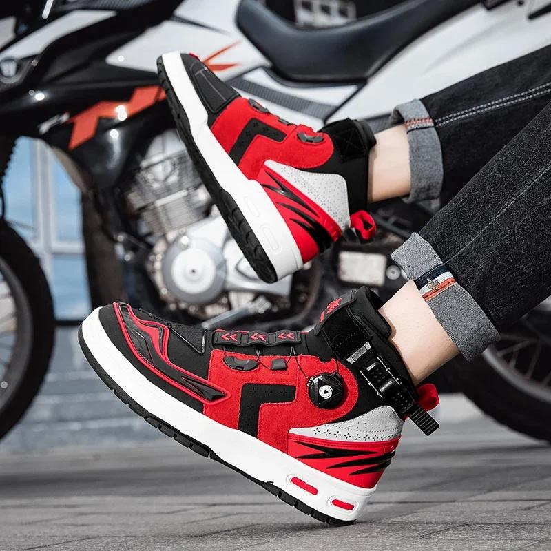 Motorcycle Shoes for Men 2026 New Anti Slip Wear-resistant Men's Motos Protective Boots Leather Mesh Breathable Sports Shoes
