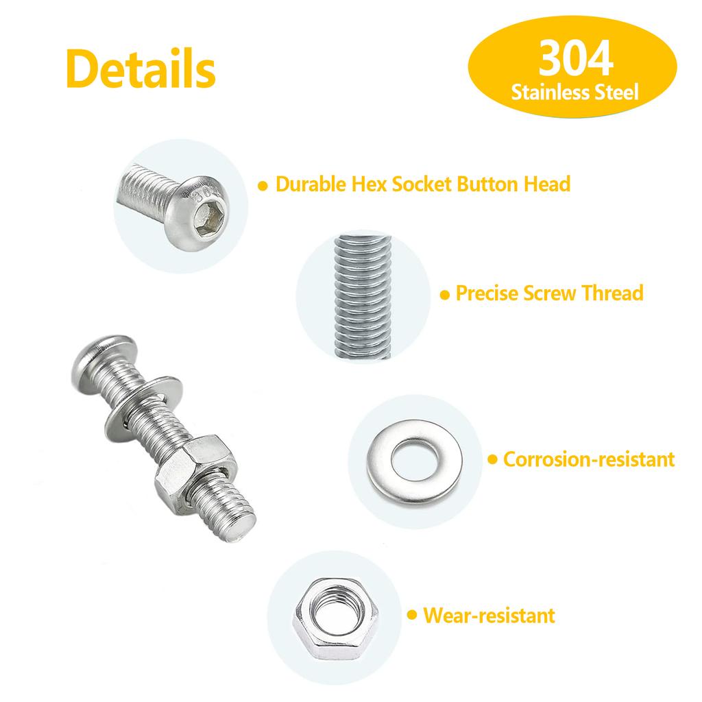 180 винтов с полукруглой шестигранной головкой, гайки-кнопки, комплект шайб, M5x (8/12/16/20/25/30) мм болты из нержавеющей стали, n