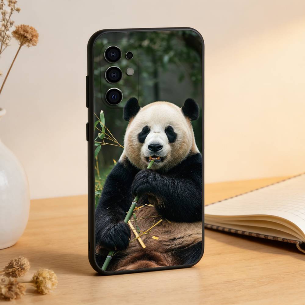 Чехол для телефона с животным Пандой, Черный Силикон, Мягкий, Для Samsung S25, S24, S21, S22, S23, S30, Ultra, S20, Plus, Fe, Lite