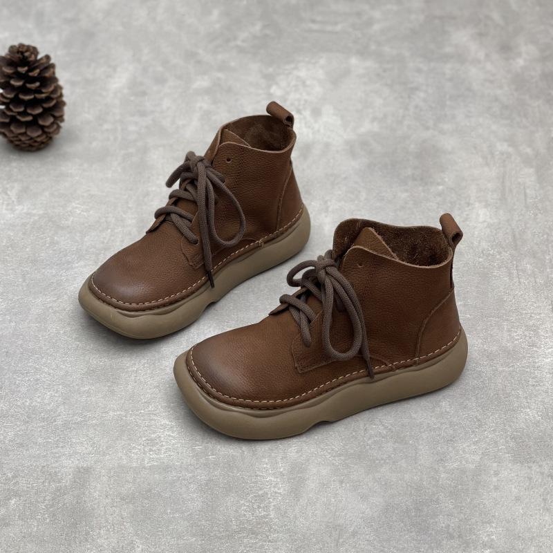 Johnature Ретро-ботинки из натуральной кожи, короткие, с широким носком, со шнуровкой, из коровьей кожи, с мягкой подошвой, женские ботинки