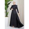 Satin Hijab Evening Dress With Sequin And Glitter Detail On The Front And Cape Skirt Black 1642