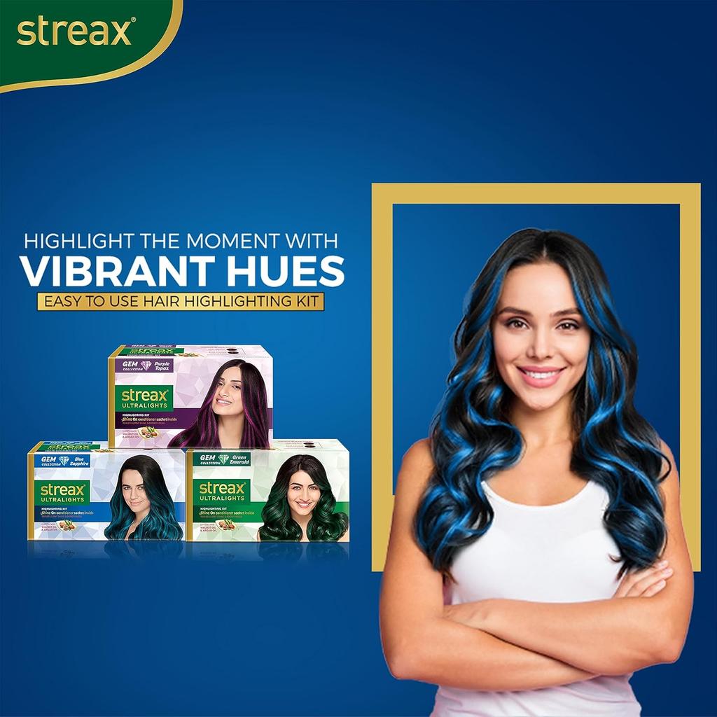 Streax Ультралайтс Краска для волос Мелирование Изумрудно-зеленый Для женщин Упаковка 1 шт. Насыщенный яркий Легкое DIY-применение