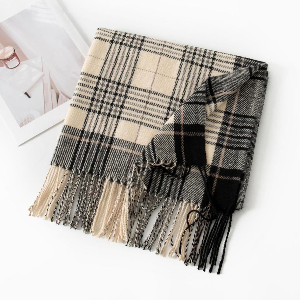 New Korean Imitation Cashmere Scarf High End Versatile Plaid Shawl Couple's Long Winter Warm Scarf