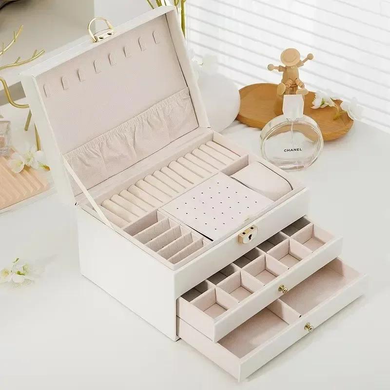 Three-layer Jewelry Storage Box for High-end Exquisite Necklaces, Earrings,Gold Jewelry and Hand Accessories with Large Capacity