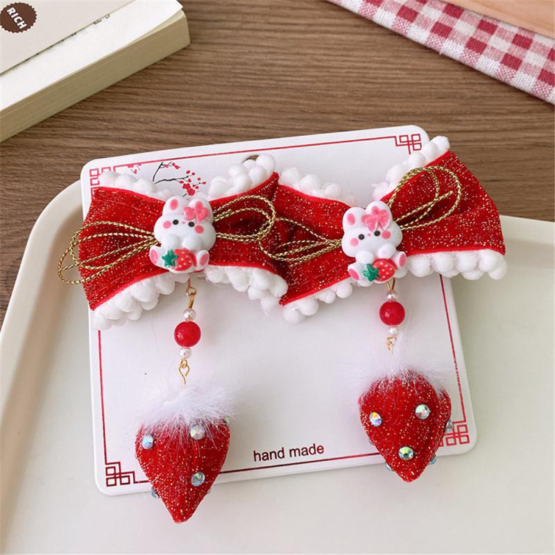 Детские новогодние заколки для волос в китайском стиле, милые плюшевые банты, кисточки, украшения, заколки, шпильки, аксессуары для волос в стиле ханьфу для девочек