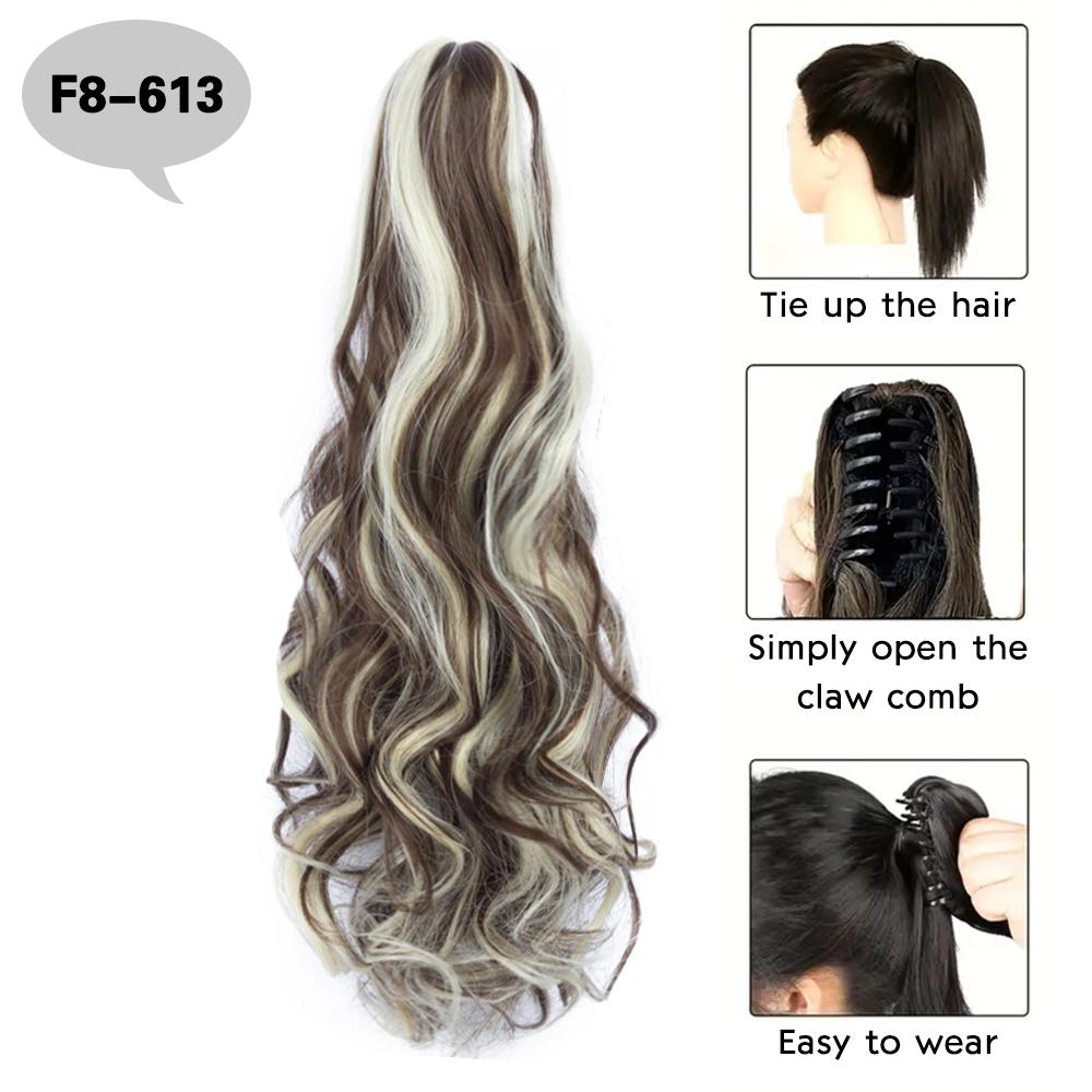 MERISIHAIR Synthetic 22 Inch Long Straight Claw Clip In Ponytail Extension Black Golden Brown Ponytail For Women
