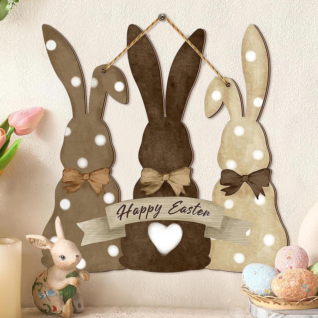 Easter Wooden Hanging Sign Bunny Welcome Decor, Decorative, Practical Cute Door Wall Plaque