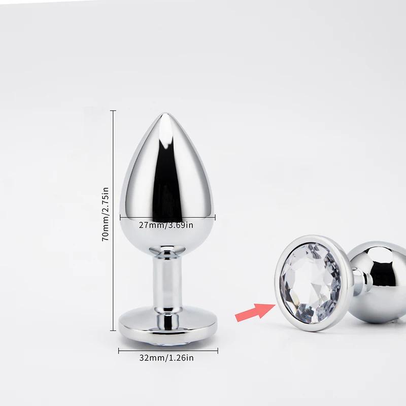 3 Sizes Metal Anal Plug Smaller Smooth Stainless Steel Butt Plug Colorful Crystal Round Anus Plug Adults Anal Sex Toys For Women