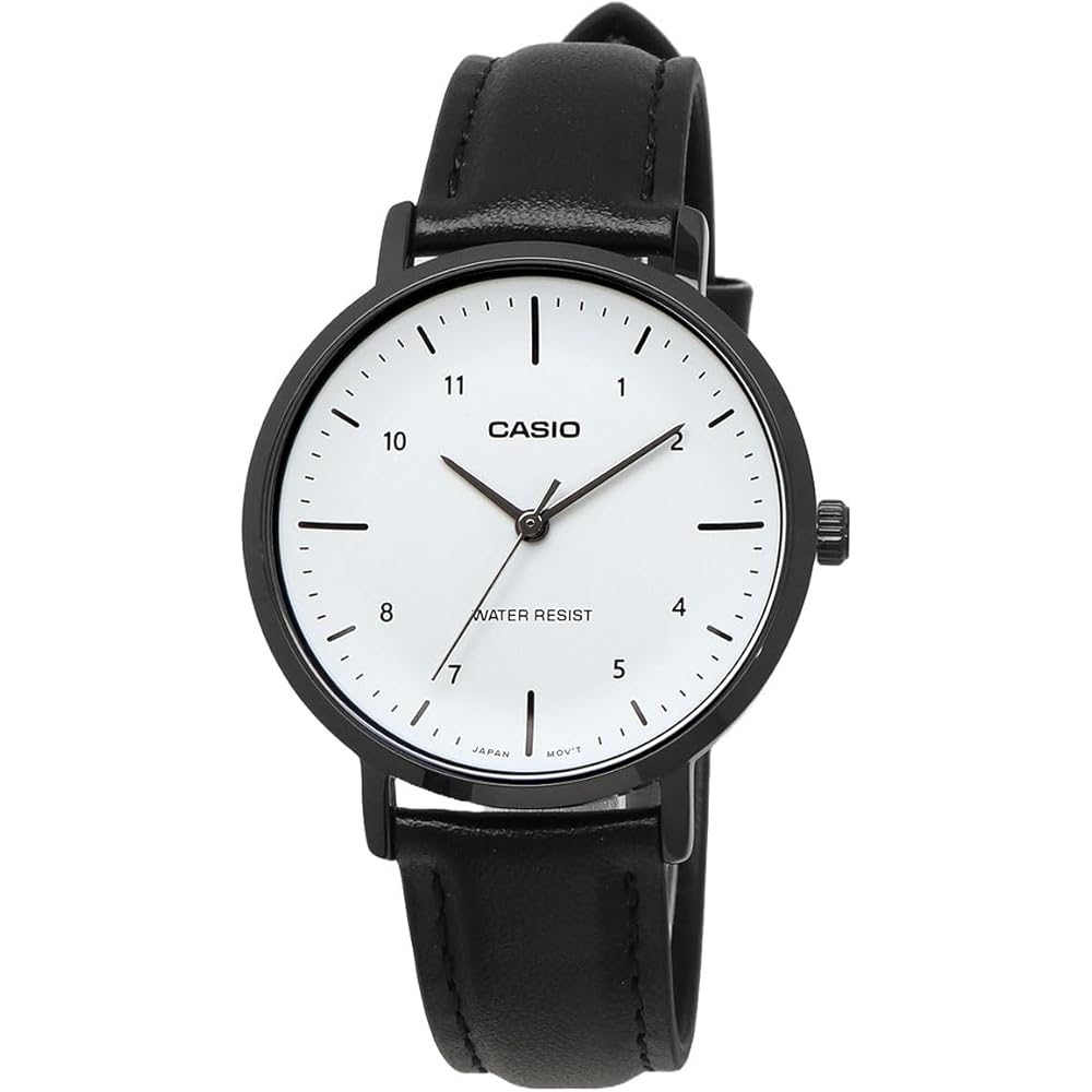 Женские аналоговые кварцевые часы Casio LTP-VT03BL-7B Белые с черным кожаным ремешком Импортная модель