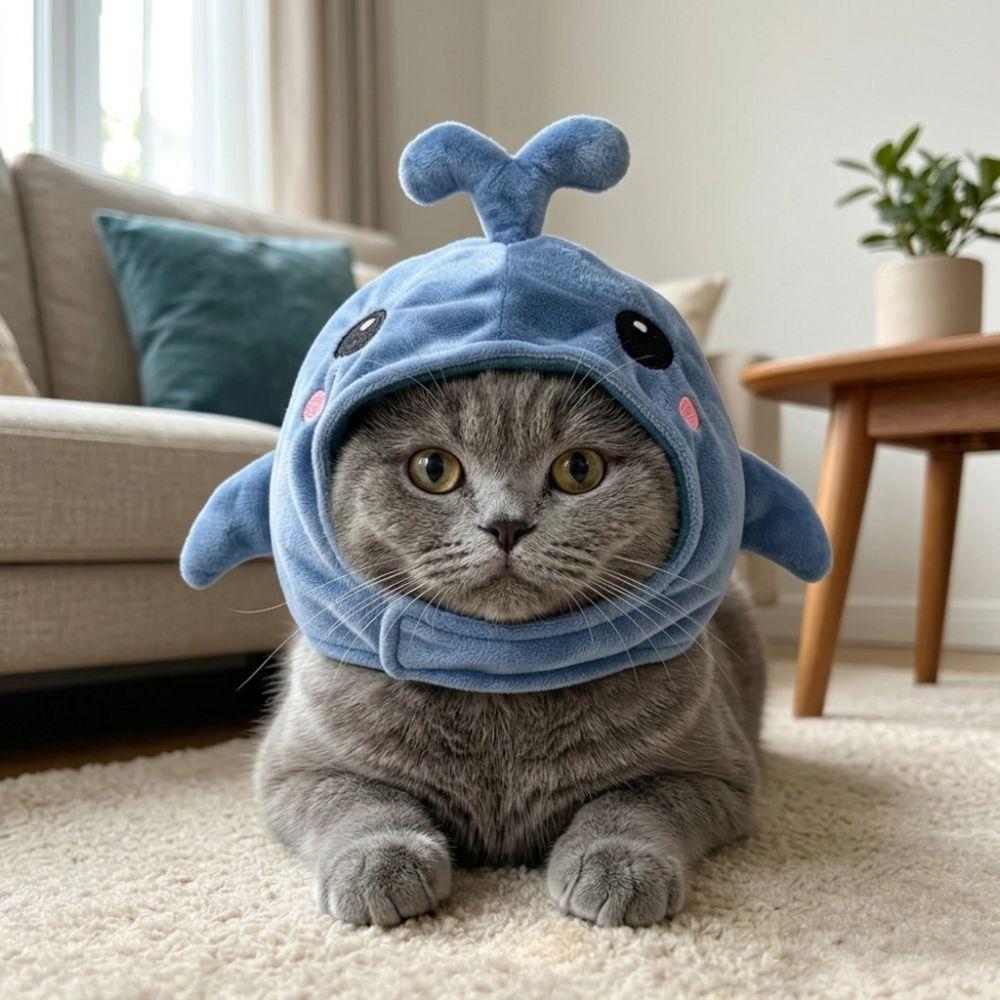 Adjustable Cute Whale Pet Hood Soft Plush Kitten Cosplay Headgear Photo Props