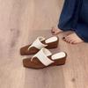 Keep Version~ Thick-soled Heightening Flip-flops, Retro Minimalist Square Toe Cool Slippers, Women's Slope Heel Beach Shoes