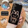 A 16 26 36 56 Luxury Plating Mirror Holder Case For Samsung Galaxy A16 A26 A36 A56 5g S24 Fe S25 Plus Ultra Silicone Stand Cover