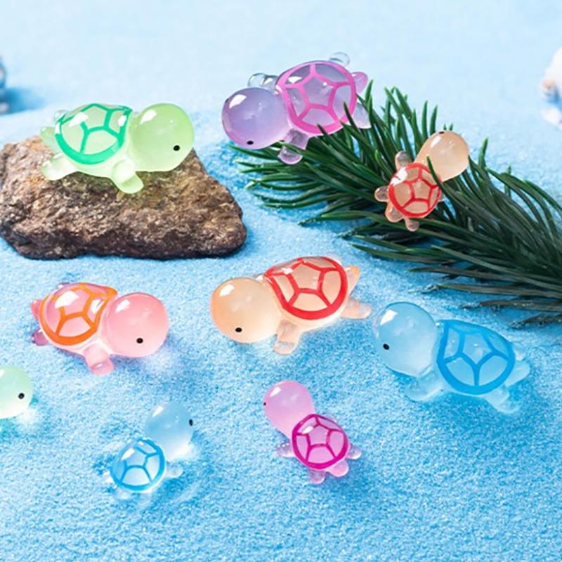 10Pcs Mini Turtles Luminous Ornament Figures Tiny Turtles Micro Fairy Garden Landscape Fish Tank Landscaping Accessories