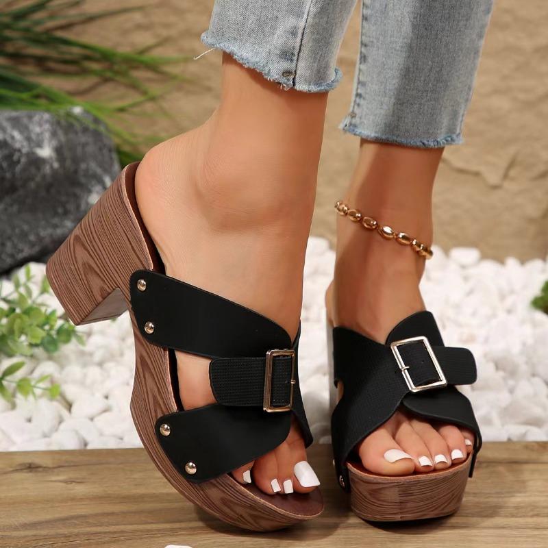 Fashion Summer Women Slippers Sandals 2024 High Heel Fashion Platform Fish Mouth Luxury Ladies Shoes Non-slip Casual Large