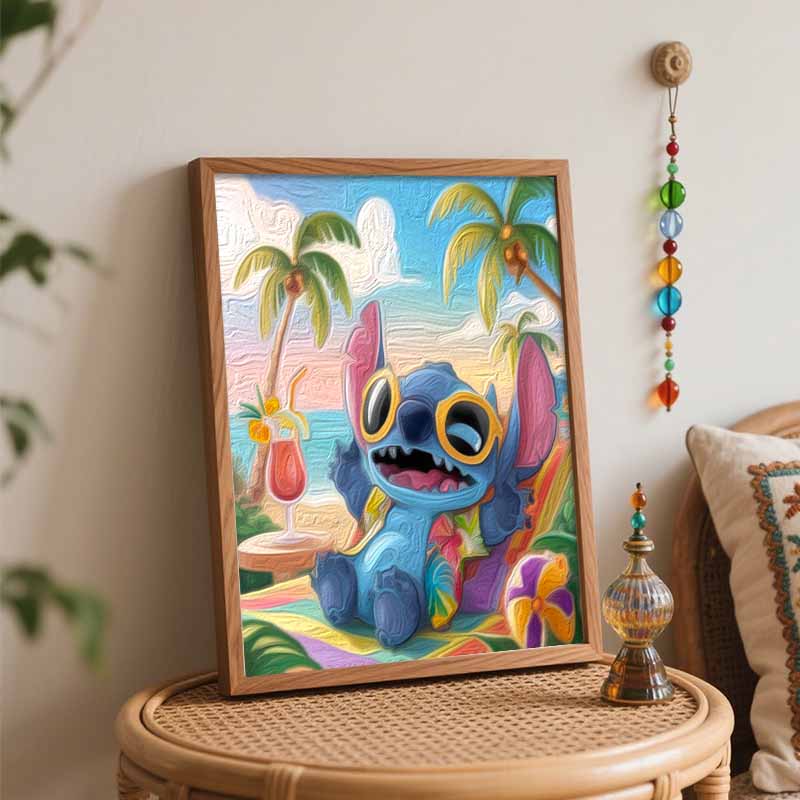 Disney Стич Пляж Масляная Живопись Искусство Набор для Рисования Домашний Декор Стены Ручная Работа Подарок Расслабляющий Летний Отдых Живописный Тропический Остров Веселье Поделка