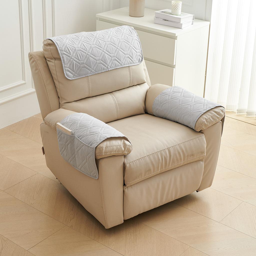 Sofa Armrest Towel Set 3 Pieces With Storage Pocket For Couch Chair Cushion Headrest And Armrest Cover Comfortable Soft Fabric Home Decor