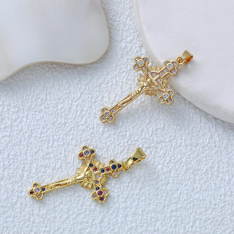 Подвеска из микроциркония с медной инкрустацией, крест, сохраняющий цвет, аксессуары для ожерелья из меди с позолотой.