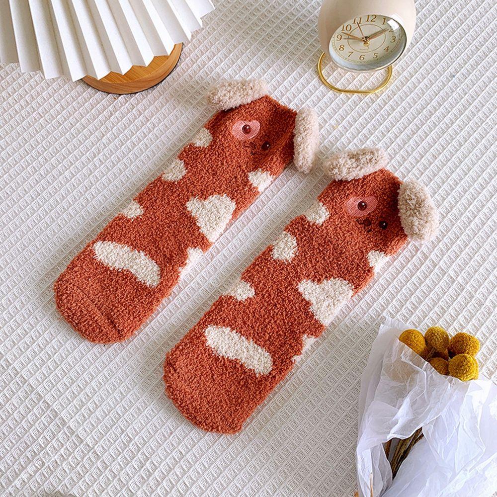 Ears Coral Fleece Plush Dog Girls Cute Floor Socks Christmas Socks Female Hosiery Mid-tube Socks