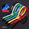 100PCS Detachable Cable Ties Colored Plastics Reusable Cable Ties Nylon Loop Wrap Zip Ttype Cable Tie Wire Bandage Tie