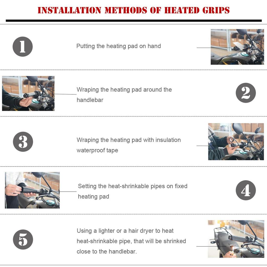 12V Heated Hand Grips Pad Handlebar Warm Heater Multi-Temperature For Motorcycle