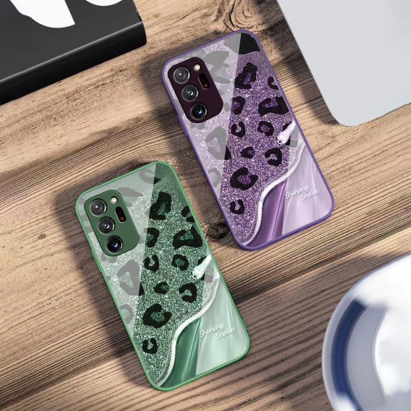 Чехол-бампер из закаленного стекла с пайетками в виде леопардовой змеи для Samsung Galaxy Note 8 9 10 PRO 20 Ultra A01 02 03 Core 04E 4G 12 13 5G