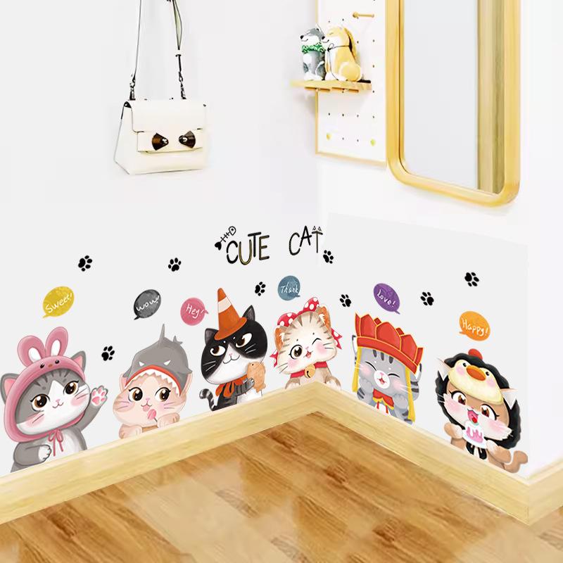 Cartoon Cat Stickers Wall Stickers Children's Room Layout Stickers Wall Room Bedroom Warm Decoration Wallpaper
