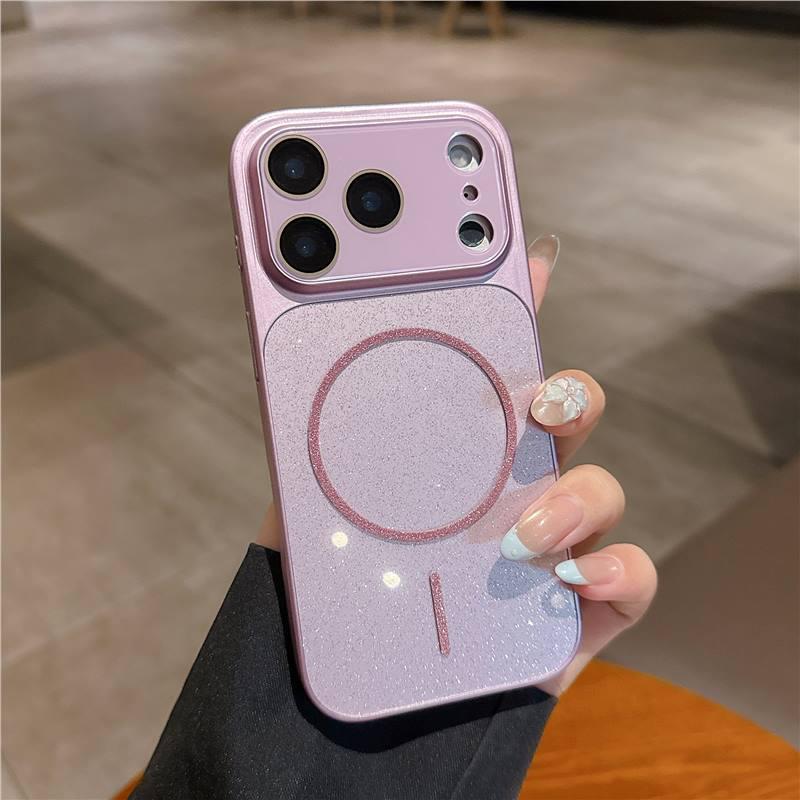 Магнитный чехол для iPhone 17 с блестками и большим окном, противоударный для Apple 16 Pro Max и 15