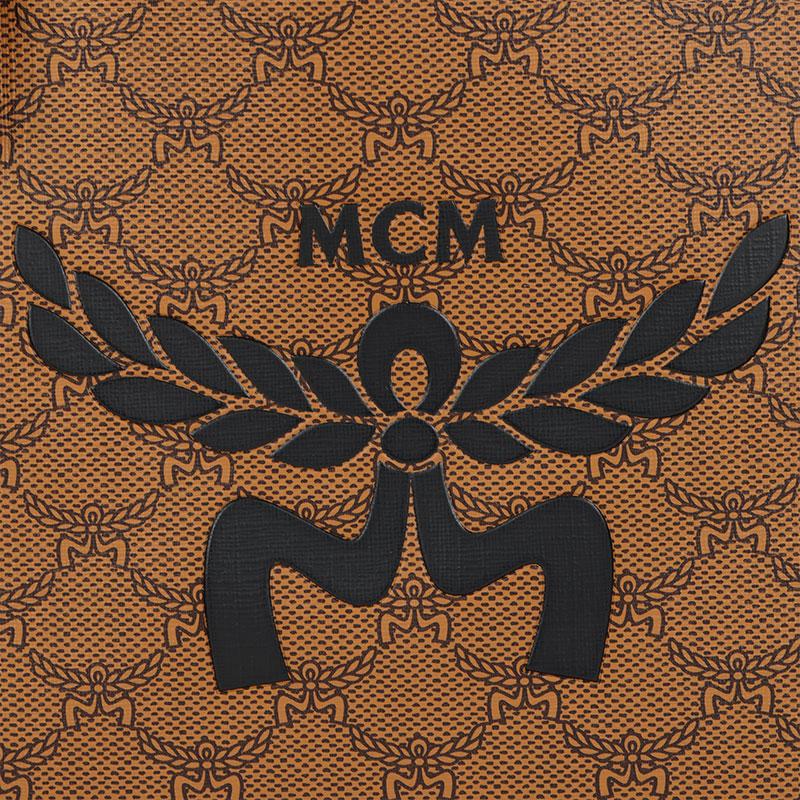 MCM Большая сумка-тоут с монограммой цвета коньяка и золотой фурнитурой для повседневного использования