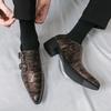Мужские туфли-лоферы с принтом, туфли монахи, туфли для свадебной вечеринки, черные, формальные, деловые, кожаные, вечерние, на каблуке, больших размеров