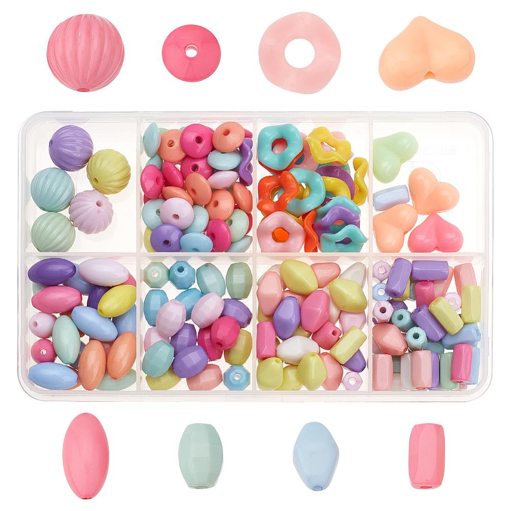 1box 168pcs 8 style Opaque Acrylic Beads Rondelle & Round & Flat Round Mixed color 9~13.5x6~13.5x3~12mm Hole: 1.2~1.8mm