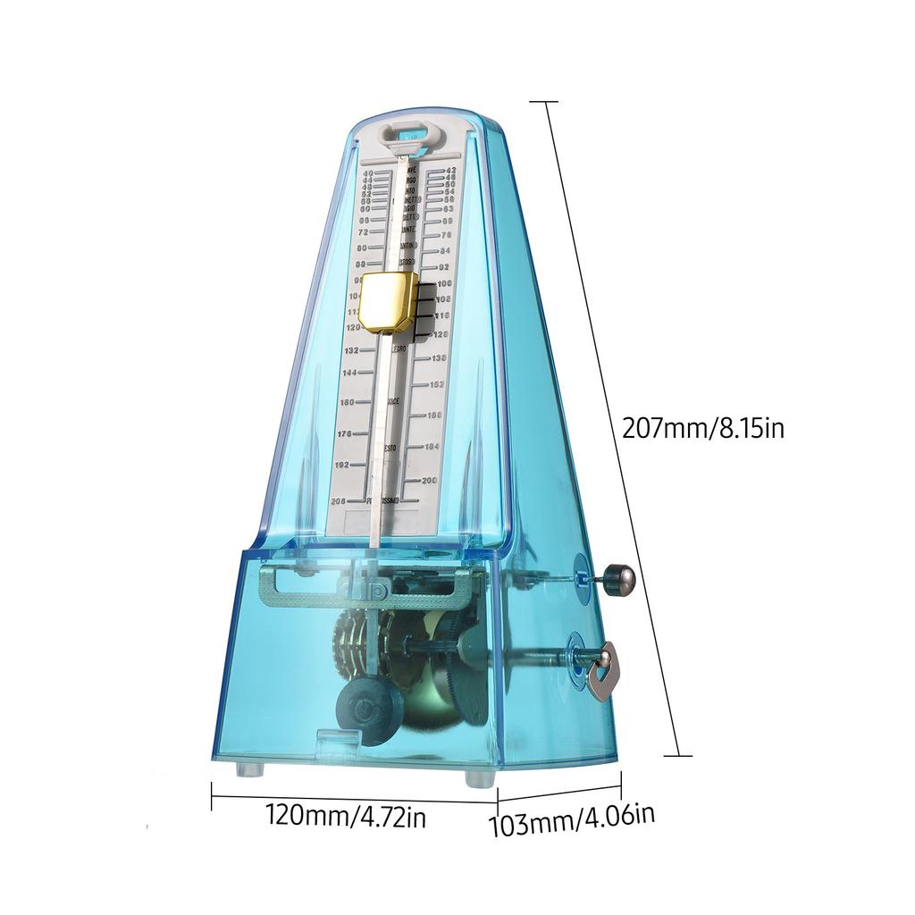Transparent Mechanical Metronome with Bell Universal Wind Up Metronome with Loud Sound Beat Selection Speed Control for
