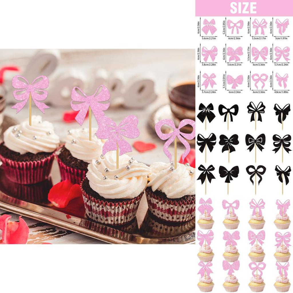 Birthday Party Cake Decoration With Gold Glitter Paper Bows And Flags For Festive Celebration