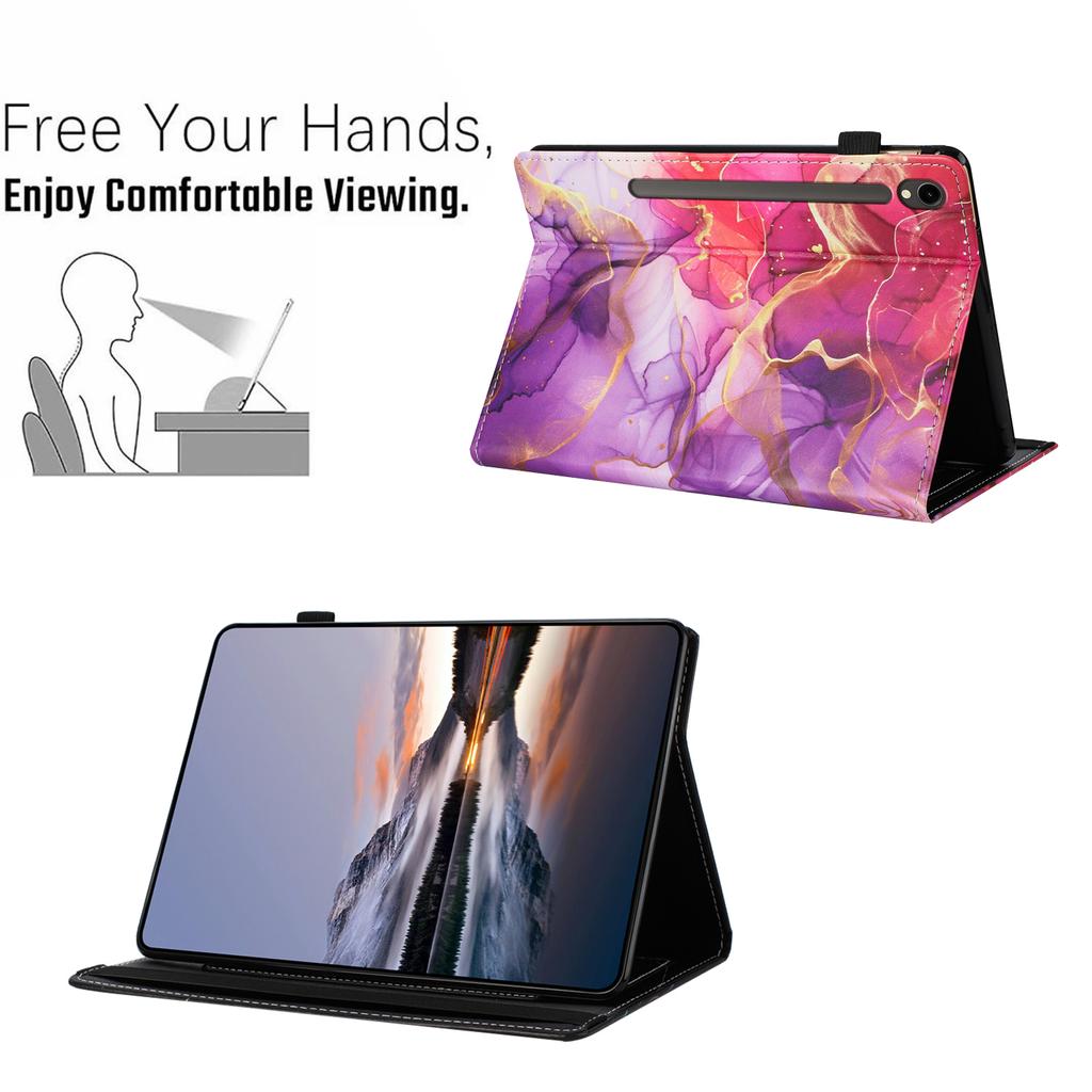 Чехол для Samsung Galaxy Tab S9/S10 FE/S9 FE, узорчатая кожа, чехол для планшета с автосном/пробуждением, держатель для карт