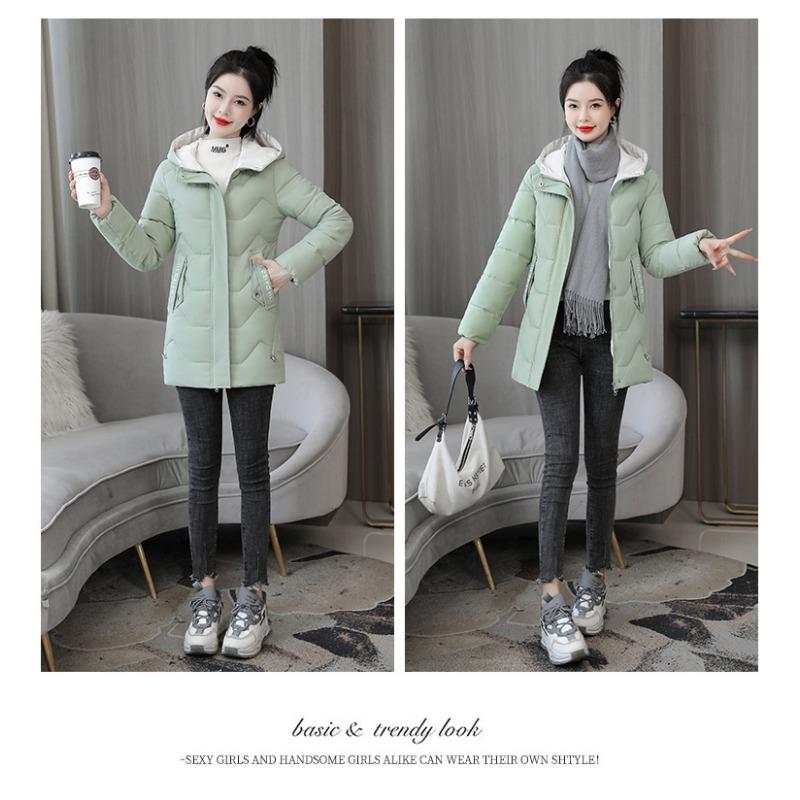 Women Thick Hooded Mid Length Cotton Padded Winter Coat