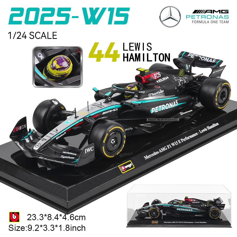 Ббураго 1:24 2022~2025 Mercedes W15 № 44 Хэмилтон № 63 Расселл Серия F1 различные стили Red Bull Ferrari McLaren Литой металлический модельный автомобиль