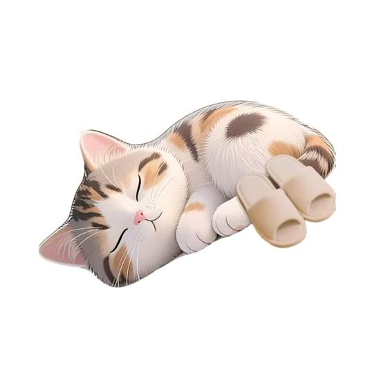 Floor Mat 3D Cartoon Cat Pattern Rug Non-Slip Backing Easy Maintenance Living Room Rug