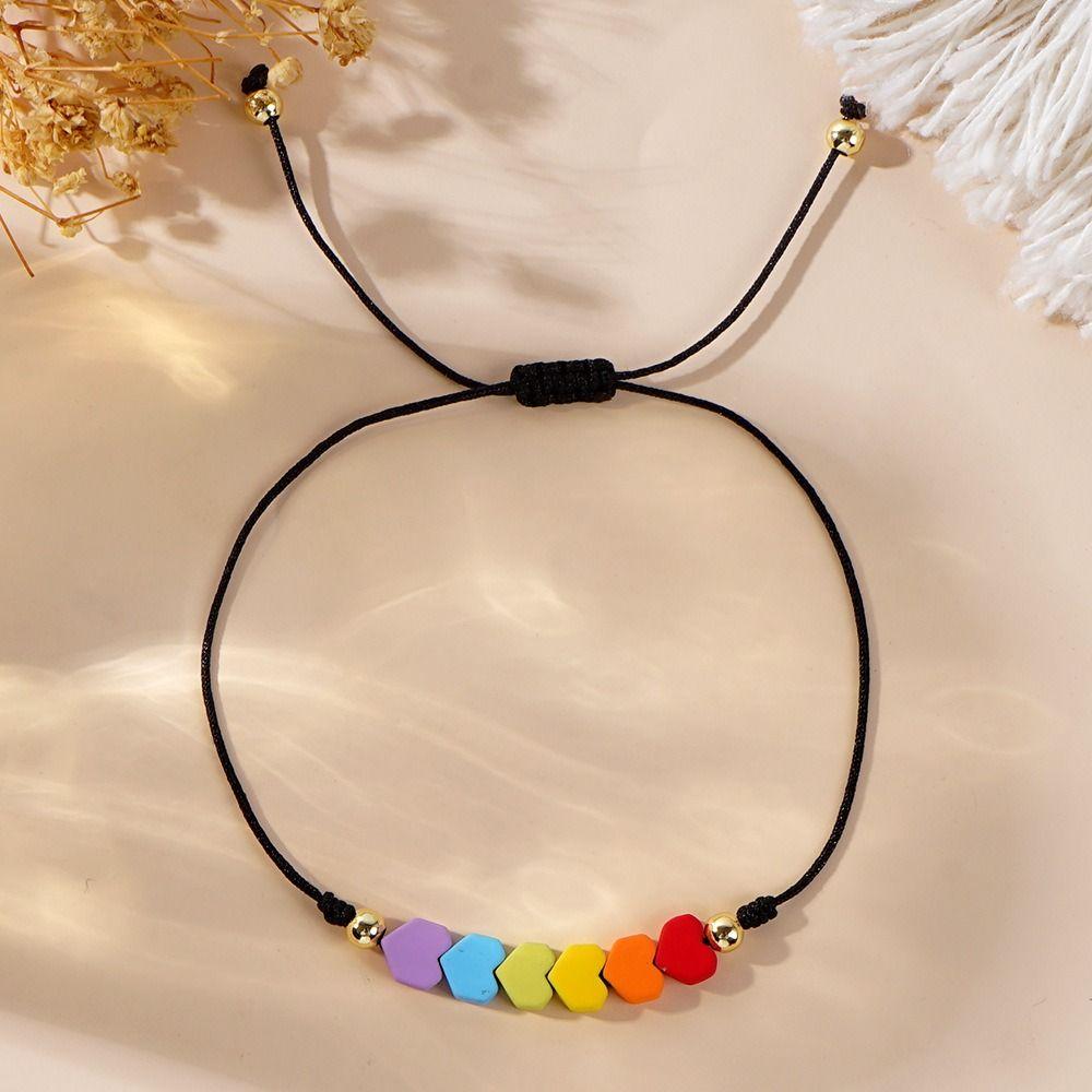 2 шт. Браслет-сердечко радужных цветов, регулируемый плетеный браслет дружбы, подарки