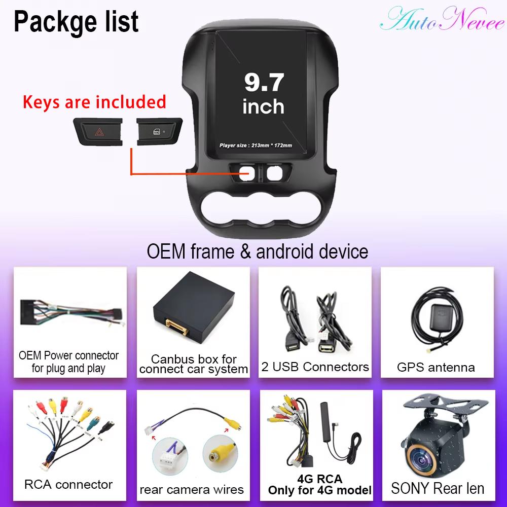 9,7-дюймовый Android 14.0 для Ford Ranger 2012 2013 2014 2015 автомобильный радиоприемник стерео авто DSP Carplay GPS навигатор плеер видео 4G Lte