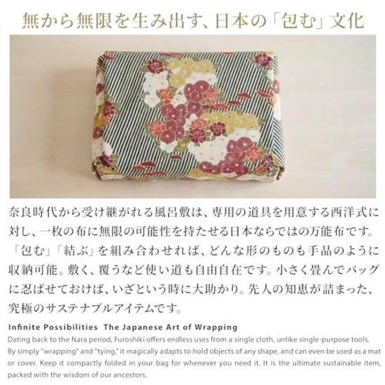 No Ren Furoshiki Small 50cm (Retro Flower - Red) Bento Wrap 100 Cotton Machine Washable