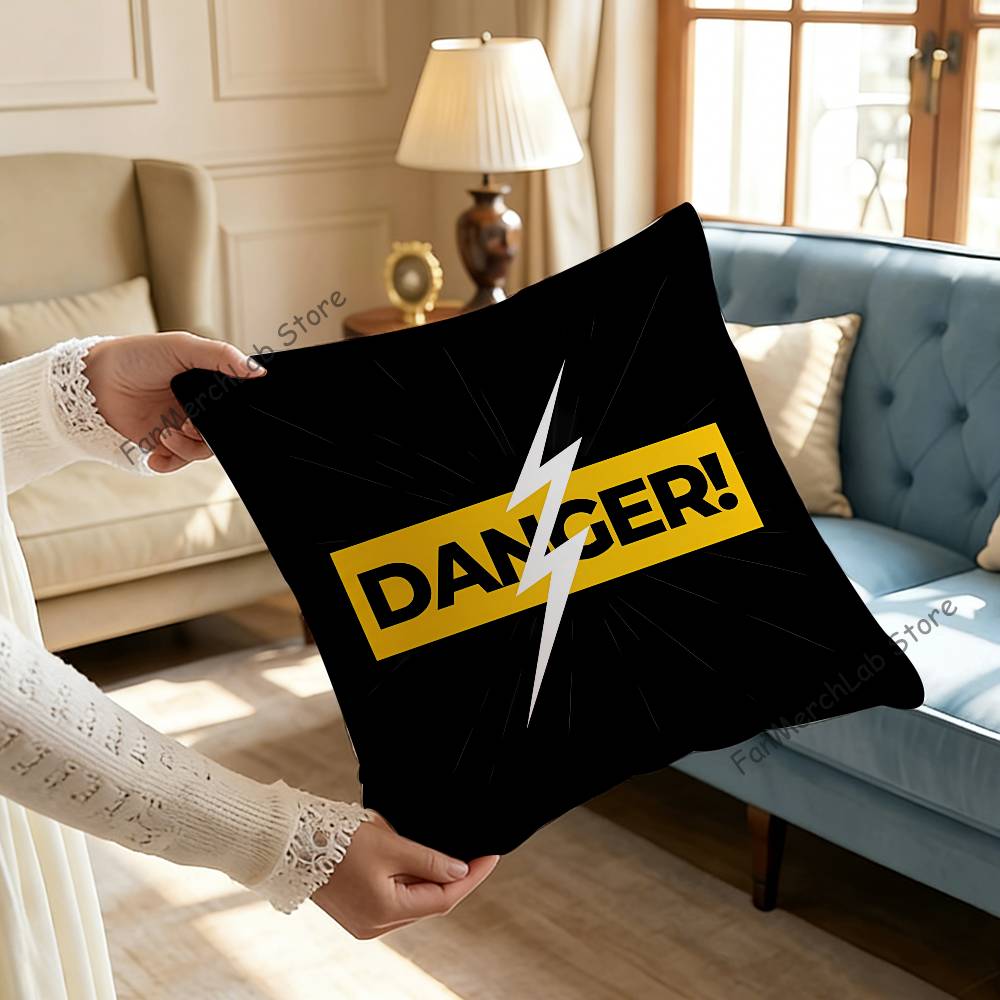 Warning Icon Danger Pillow Case Ultra Soft Skin Friendly Fabric Cloud Like Comfort Concealed Zipper