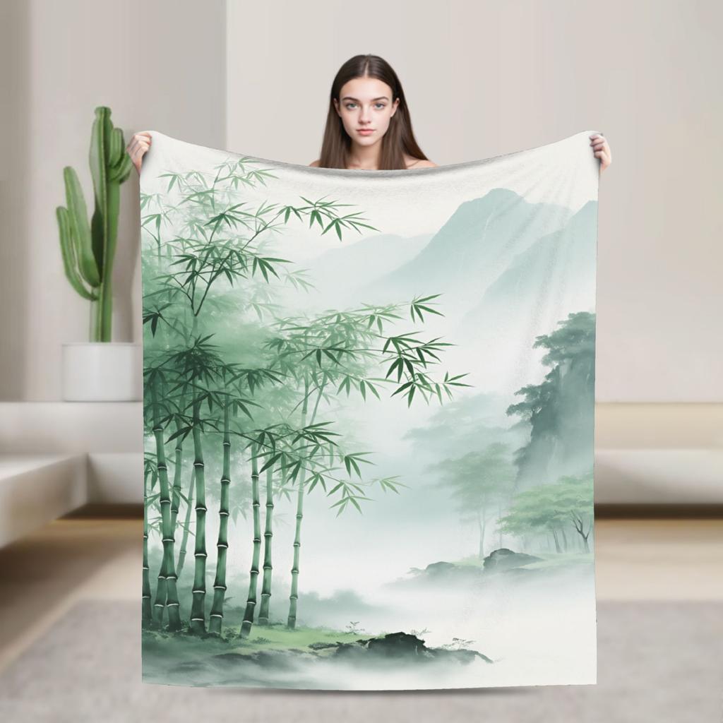 Chinese ink painting Soft Warm Blanket  Child Plush Throw Blanket Street Trend Couch Bed Flannel Bedspread Sofa Bed Cover