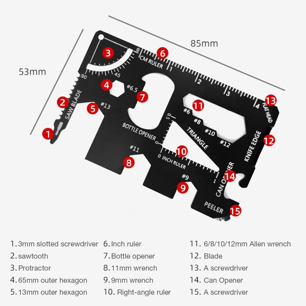 Портативный 15 в 1 инструмент для выживания, кошелек размером с кредитную карту, многофункциональный инструмент из нержавеющей стали для выживания