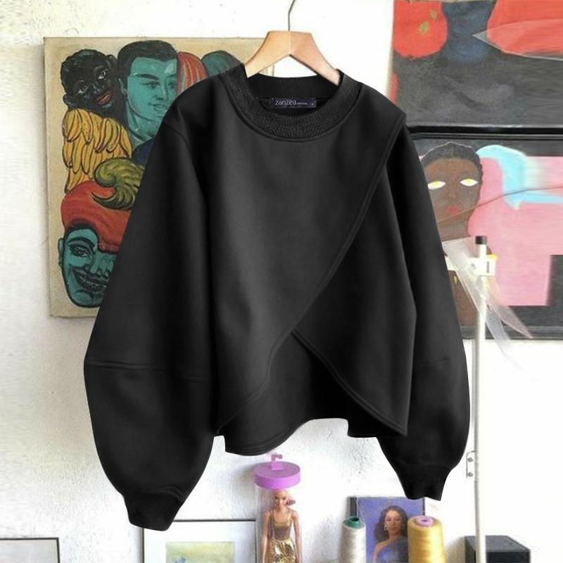 ZANZEA Женские осенние свитера-пуловеры с круглым вырезом и длинным рукавом-фонариком