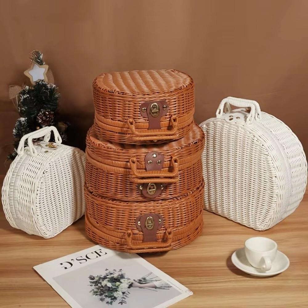 Round Gift Packaging Box Woven Handheld Suitcase Practical Storage Basket Sundries Organizer