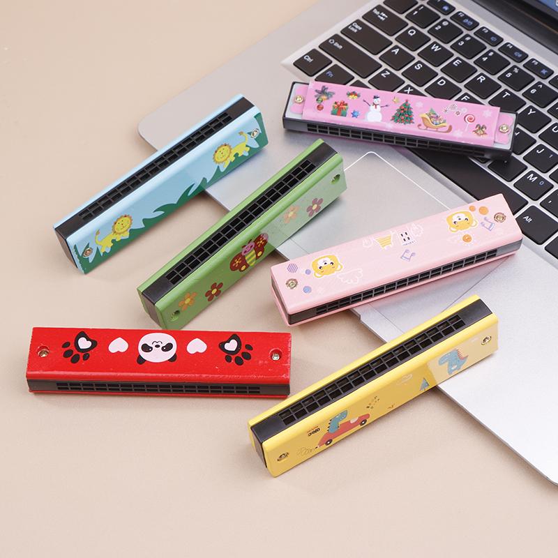 1Pc Cute Montessori Educational Toys Cartoon 16 Holes Key Wood/Iron Harmonica Mouth Organ Kids Musical Wind Instrument Gift Toy