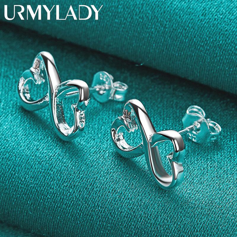 Серьги-гвоздики с бантом в форме сердца из стерлингового серебра 925 пробы для женщин, модные ювелирные изделия