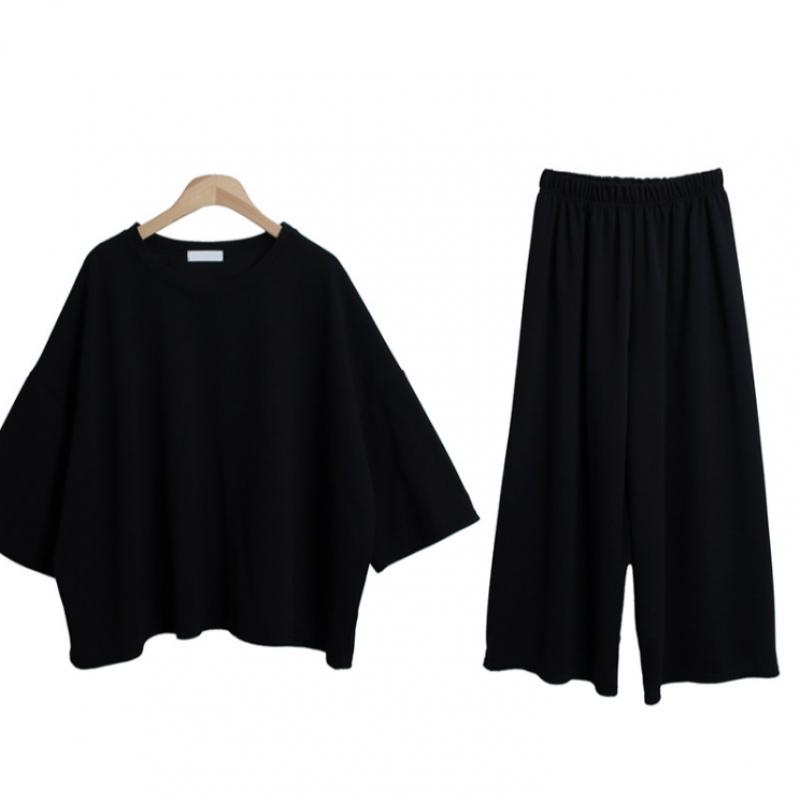 Shop Women S looSe FiT eaSy Wear T ShirT And bAnding panTS SeT Dark Gray Bygo