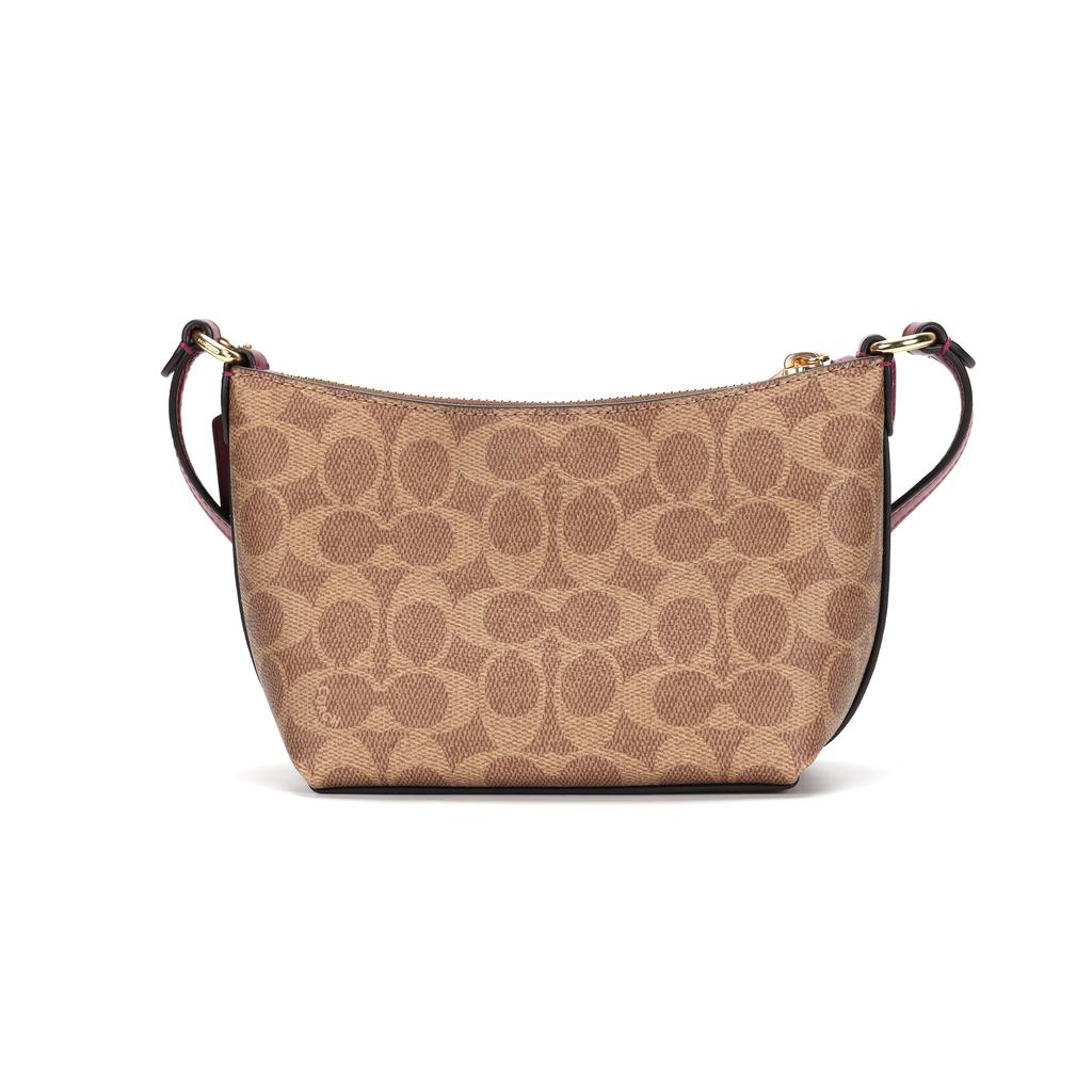 Coach Сумка через плечо с молнией сверху Signature 15 Логотип Застежка-молния Покрытие из холста Мини-сумка на плечо Женская сумка через плечо Коричневая CX606-IMXGY