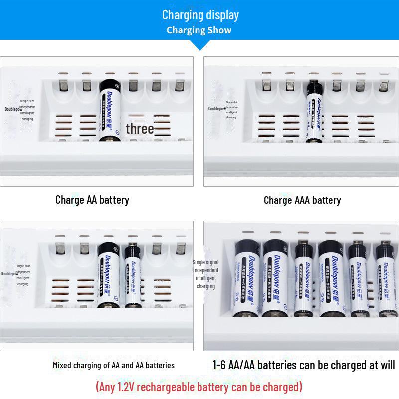 Интеллектуальное зарядное устройство на 6 слотов с 6 перезаряжаемыми батареями 2700AA напряжением 1,2 В